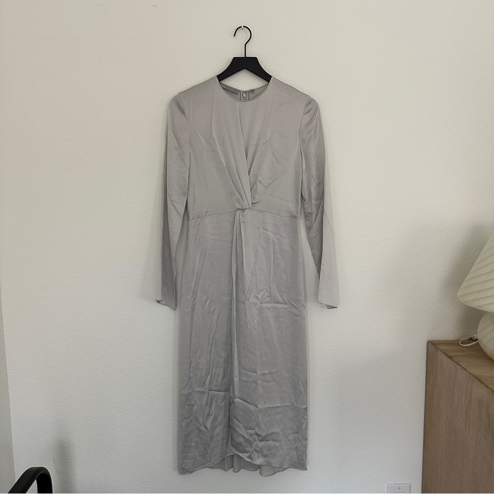 Vince Twist-Front Silk Dress in Silver